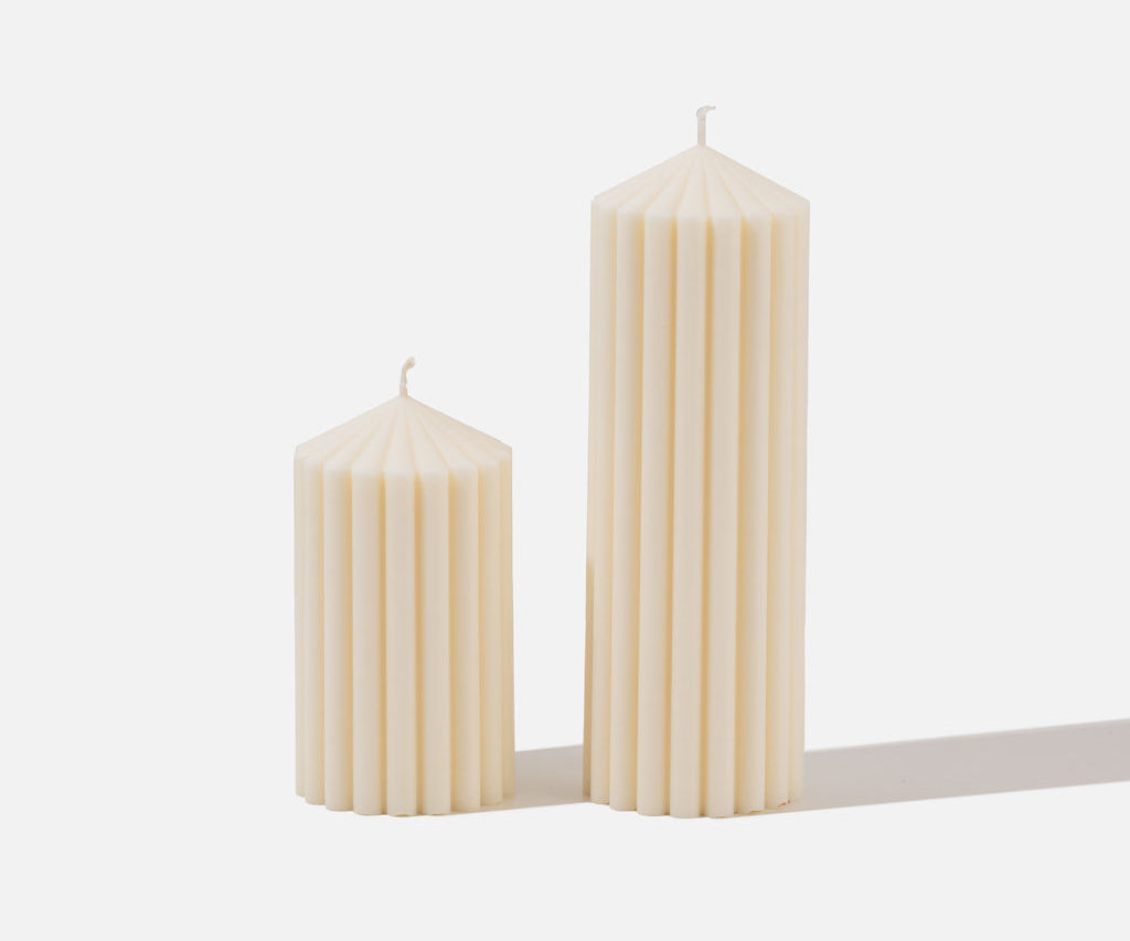 Caitlin Louise Collection tall pillar candles - small and large - white background
