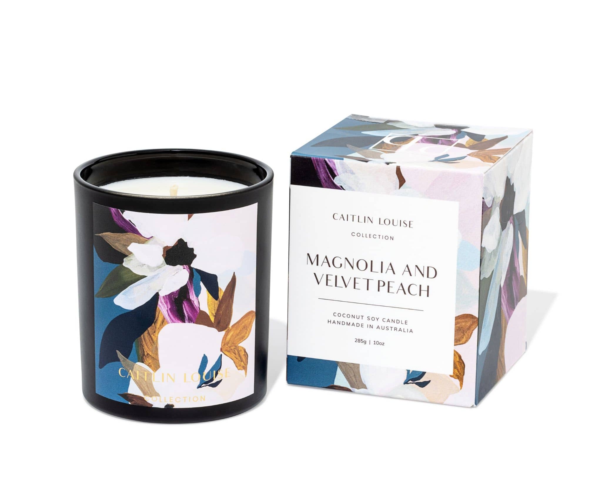 Caitlin Louise Collection Magnolia and Velvet Peach Artist Candle - white background