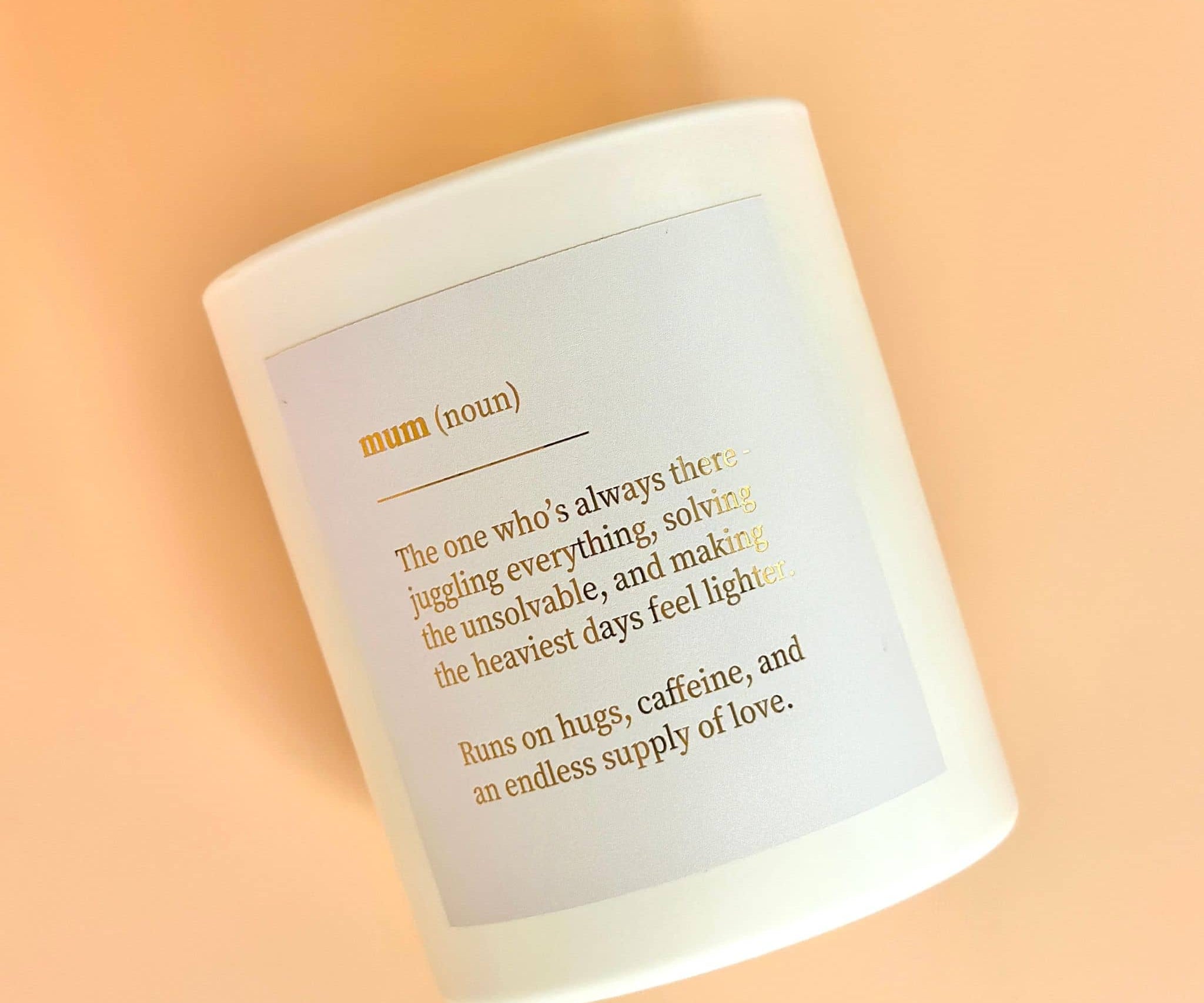 Caitlin Louise Collection Mum Mother's Day Candle - flat lay - apricot background