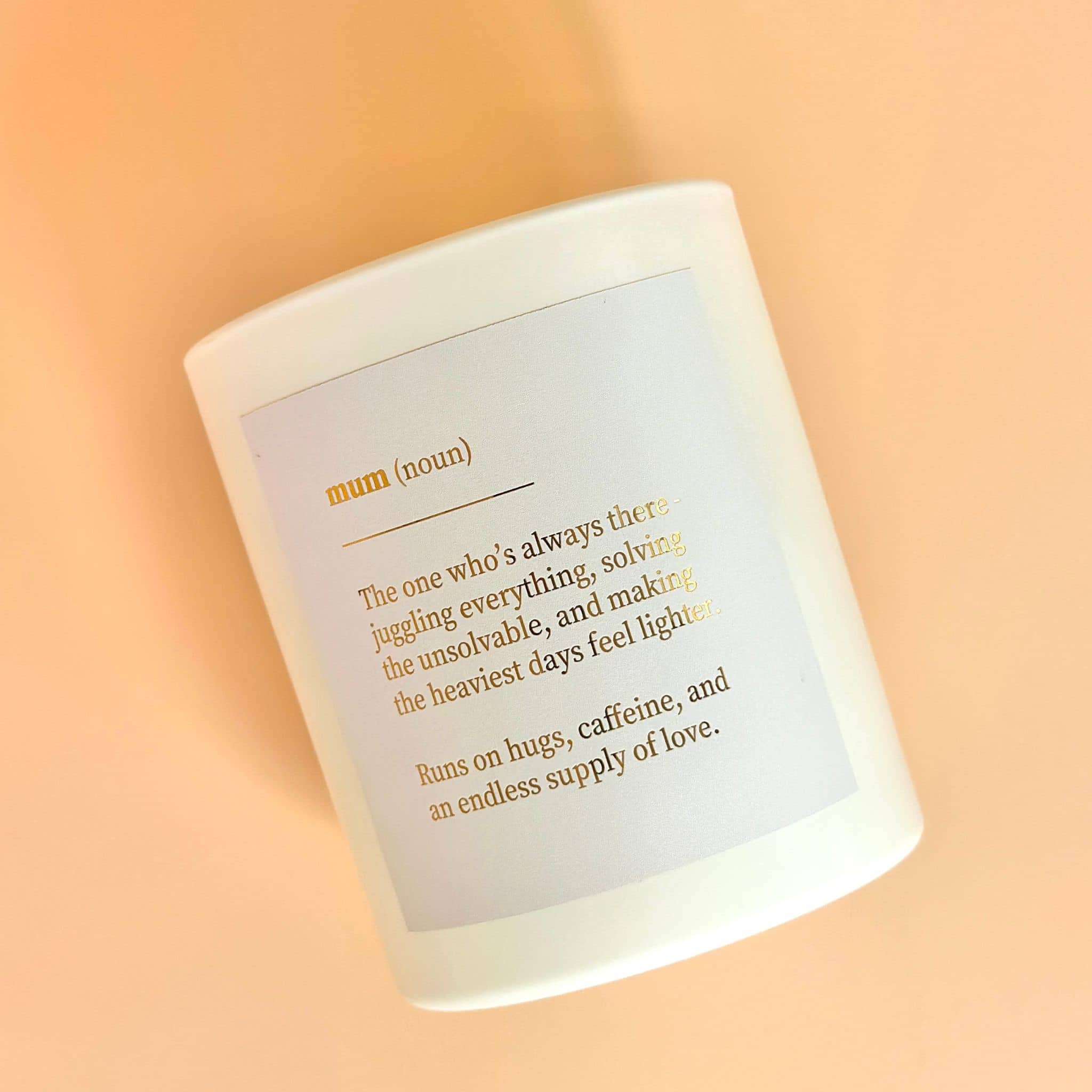 Caitlin Louise Collection Mum Mother's Day Candle - flat lay - apricot background