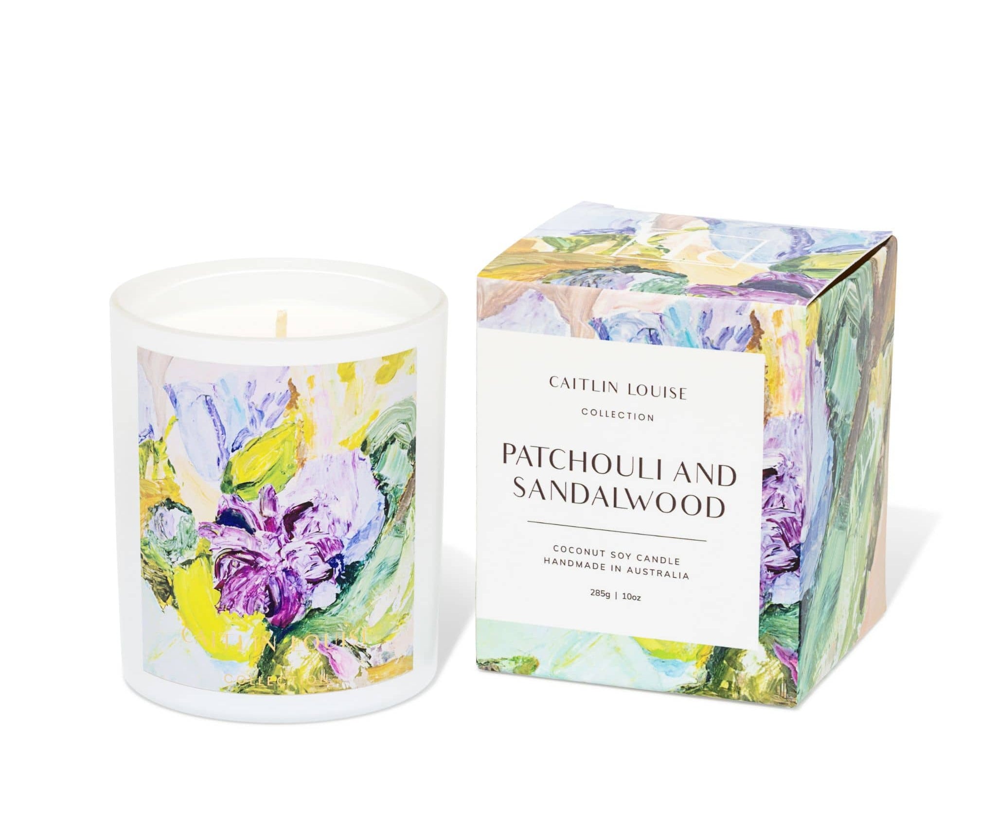 Caitlin Louise Collection Patchouli and Sandalwood Artist Candle - white background