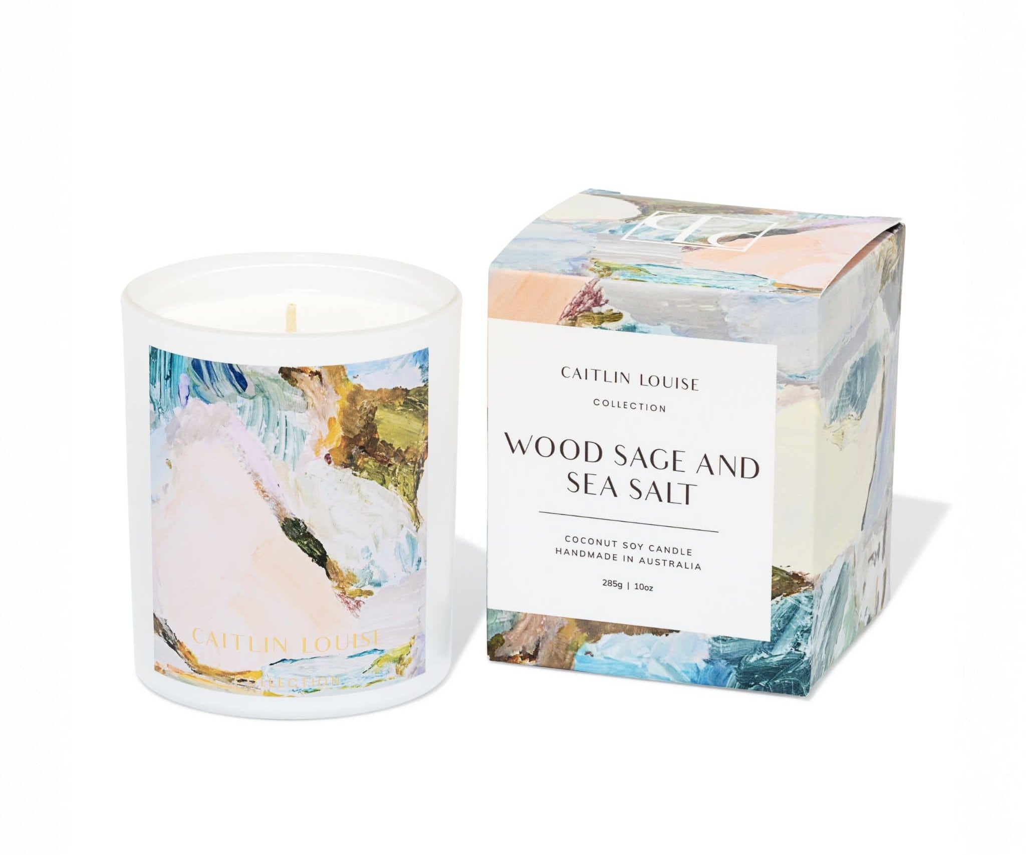 Caitlin Louise Collection Wood Sage and Sea Salt Artist Candle - white background