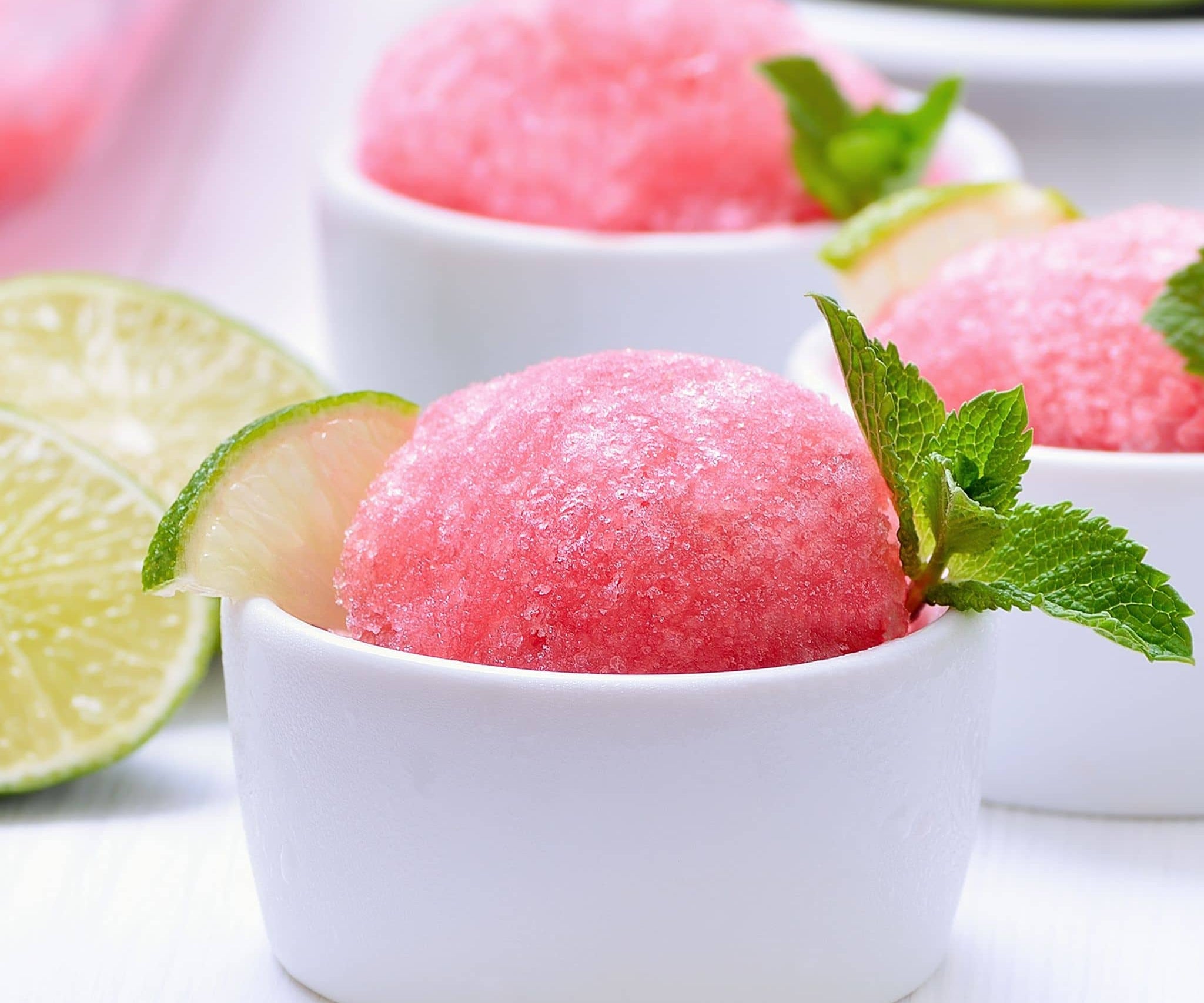 Lychee and Guava sorbet in a bowl