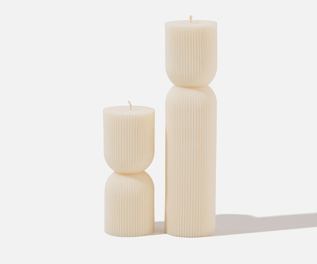 Aurelia hourglass pillar candles small and large with white background - front view