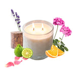 Caitlin Louise Collection Bali Escape Candle - images of ingredients surrounding jar - white background