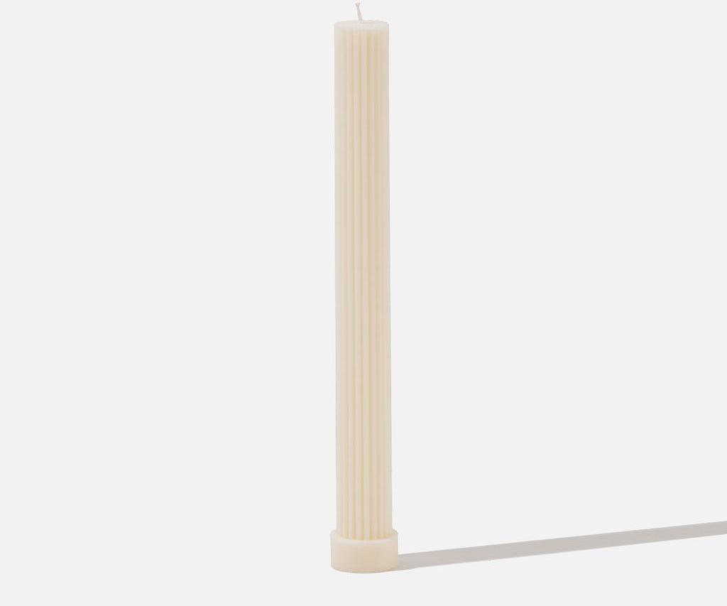 Tall ribbed pillar candle - white background