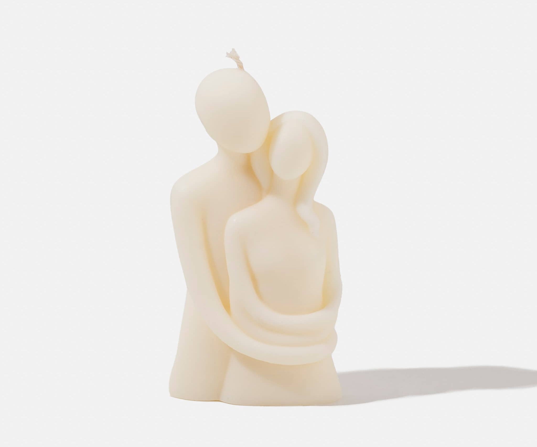 Lovers embrace candle - front view - white background