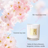 Sakura Season scented candle - scent notes and burn time listed