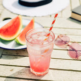 Watermelon Lemonade in a glass with straw