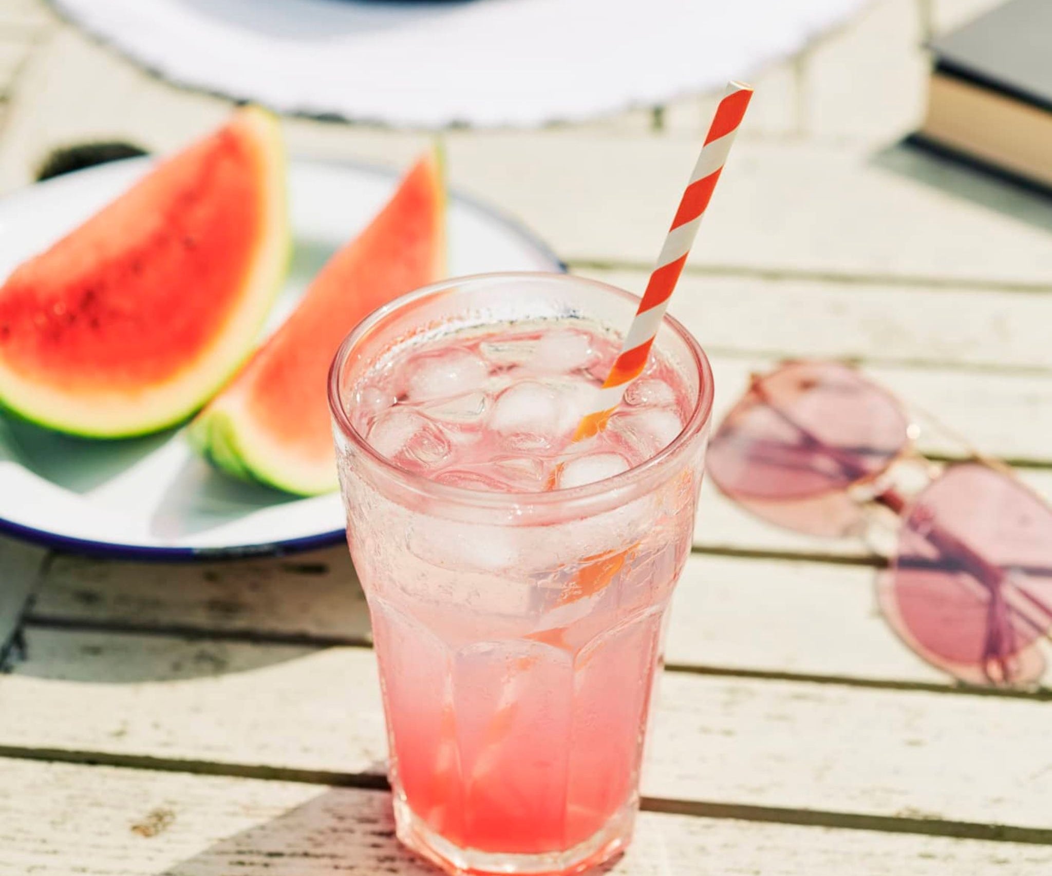 Watermelon Lemonade in a glass with straw