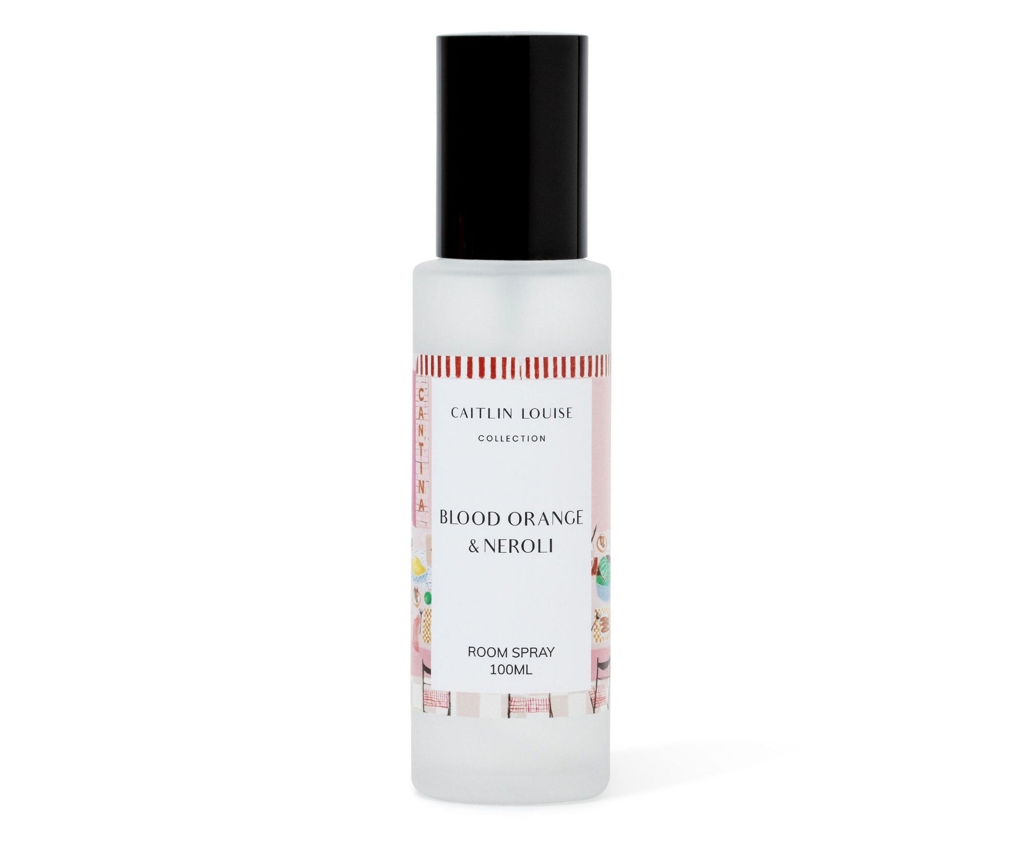 Room spray bottle labeled 'Blood Orange & Neroli' by Caitlin Louise on a white background