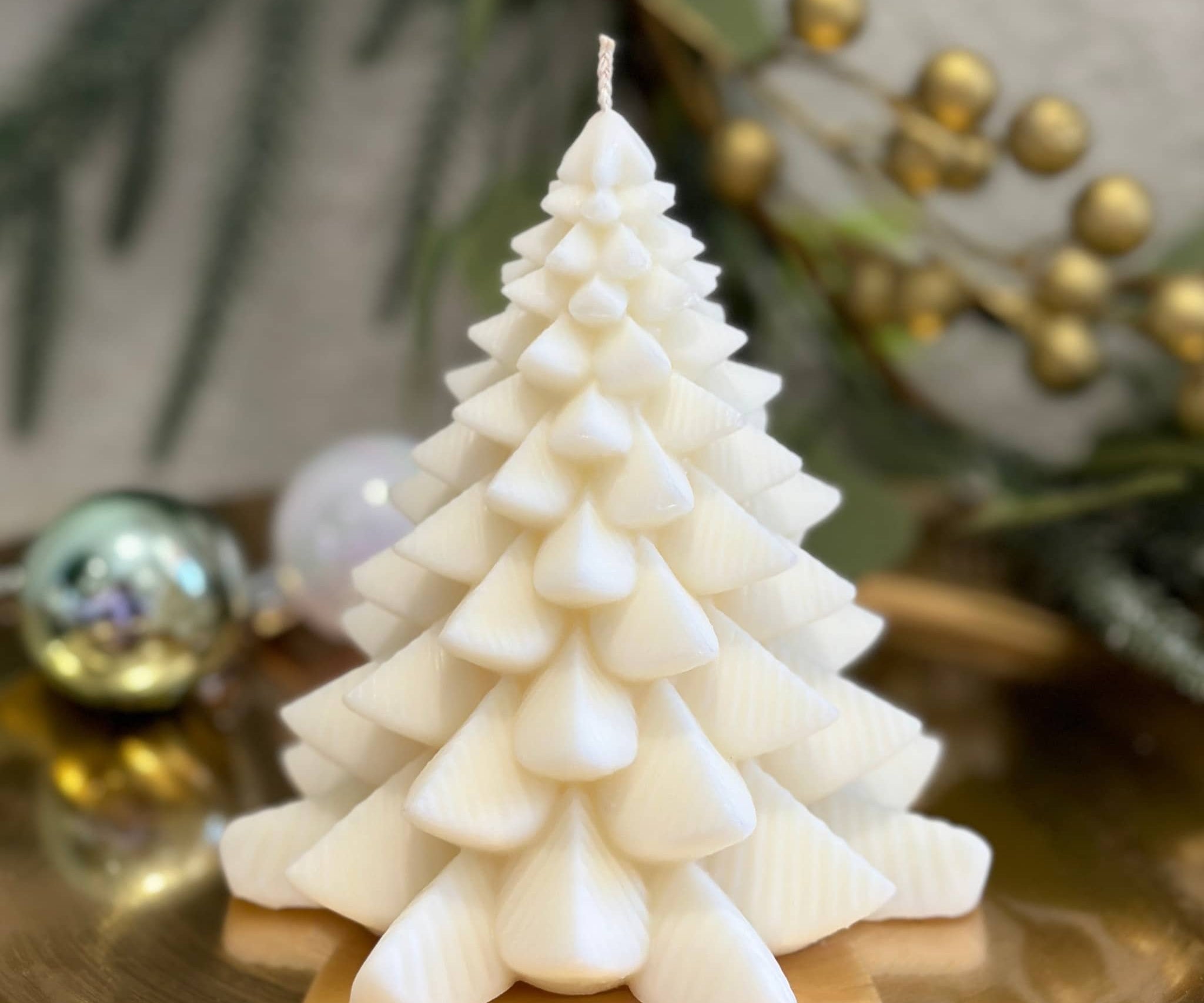 Caitlin Louise Collection's Christmas tree decorative candle on gold tray