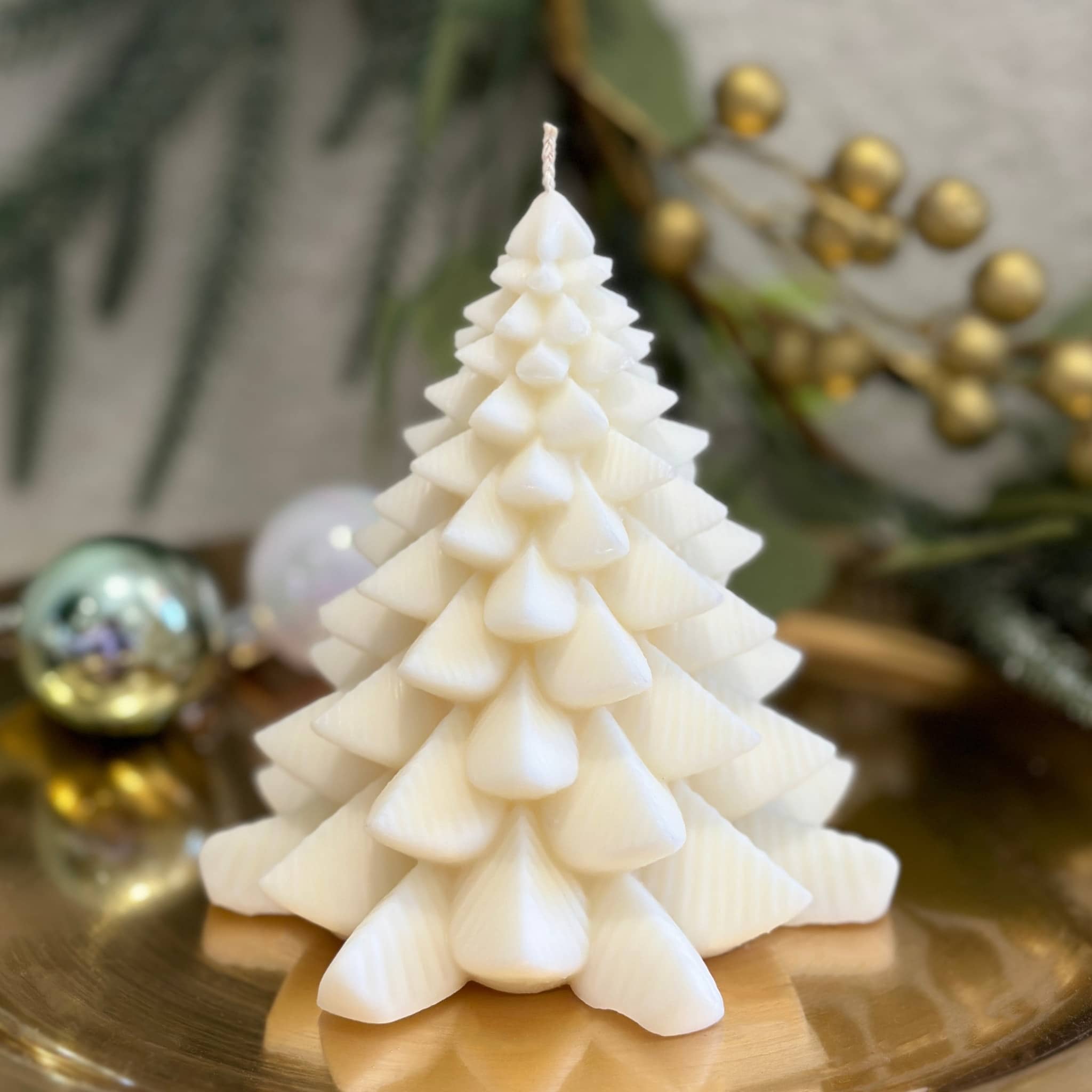 Caitlin Louise Collection's Christmas tree decorative candle on gold tray