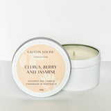 Citrus Berry and Jasmine Travel tin candle - white background