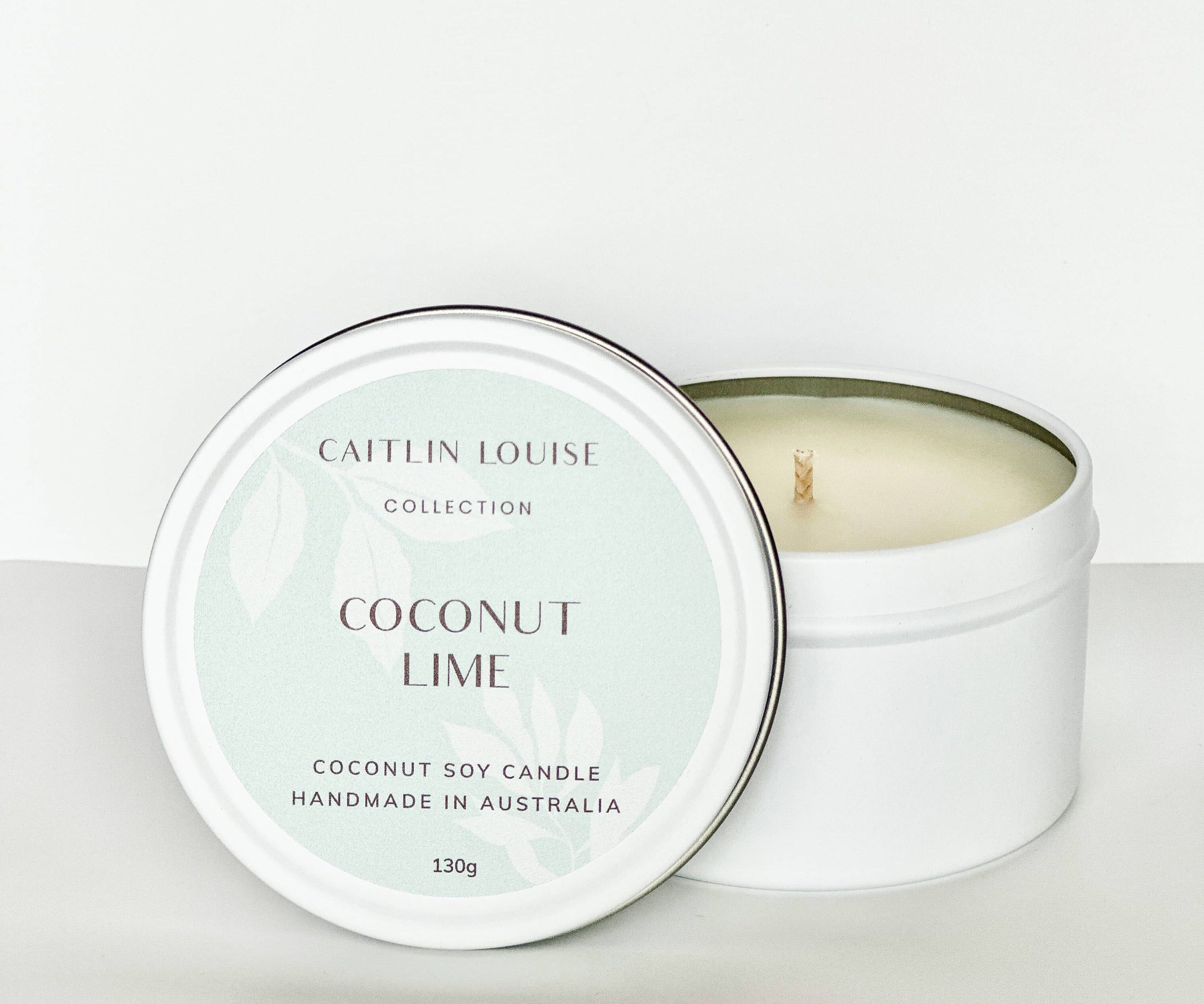 Coconut Lime travel tin candle - white background