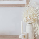 Caitlin Louise Collection Eclat Pillar Candle styled with Mini candle and vase