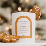 Caitlin Louise Collection Christmas Candle - Gingerbread Wonderland - on stand - gingerbread cookie on rim of candle