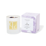 Lavender crystal infused Candle with packaging labeled 'Le Calme' on a white background