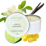 Lime in Paradise scented travel tin candle - white background