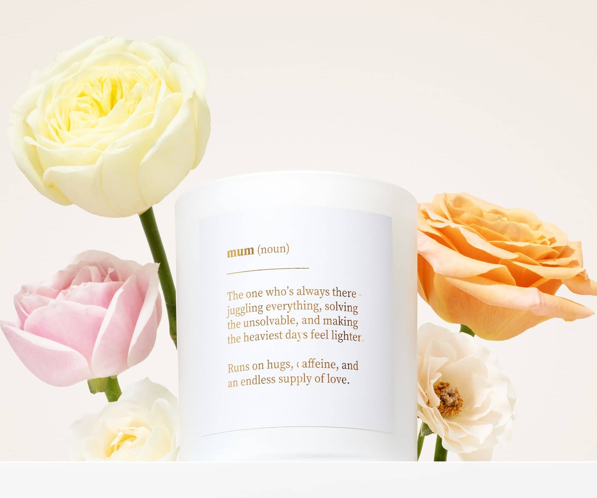 Caitlin Louise Collection Mum Scented Candle - styled with flowers in background