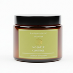 Candle jar with a label on a white background