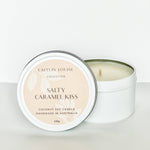 Salty Caramel Kiss Travel Tin Candle - white background