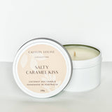 Salty Caramel Kiss Travel Tin Candle - white background